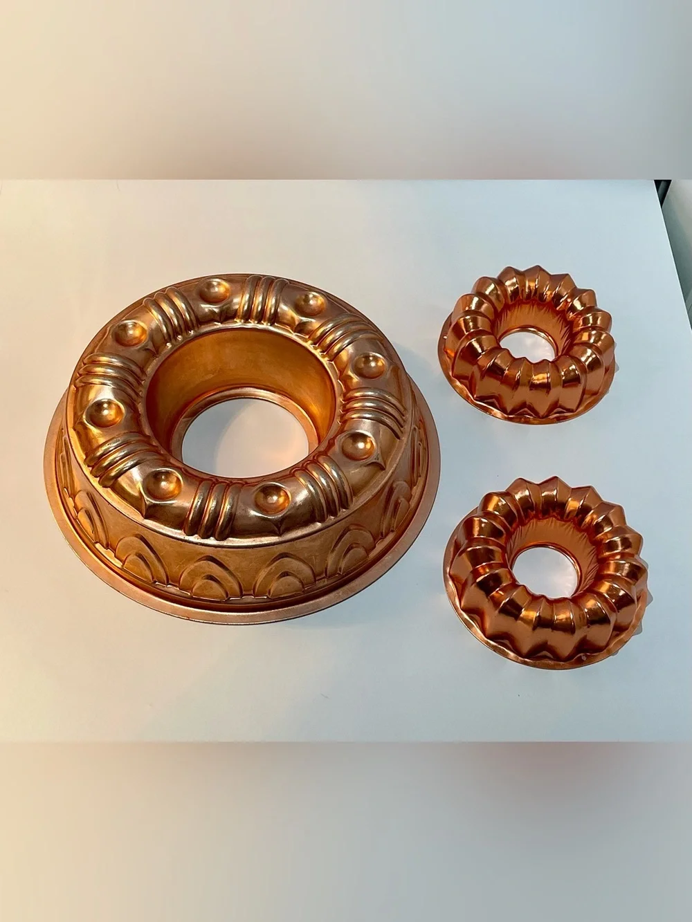 Vintage Copper Jello & Bundt Mold Set of 3 – Large Ring Mold + Mini Fluted Molds